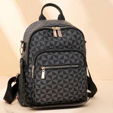 Women&#39;s Fashionable Diamond Grid Pattern Large Capacity Backpack,Shoulder Bag,Commuter Bag,School Bag,Mom Bag,School Bag,Portable,Laptop Compartment,L - Black