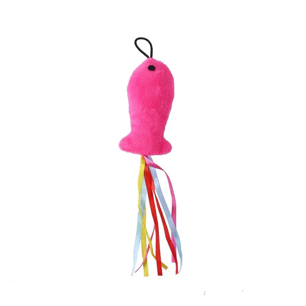 Feather Wand Cat Toy with Bell & Worm String - Interactive Teaser Set - DTWJ-6-Pink