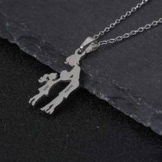Anpassat mor-son-halsband, mor-dotter-halsband, mors dag personligt halsband, personliga mors dag smycken - Silver (45cm+5cm)