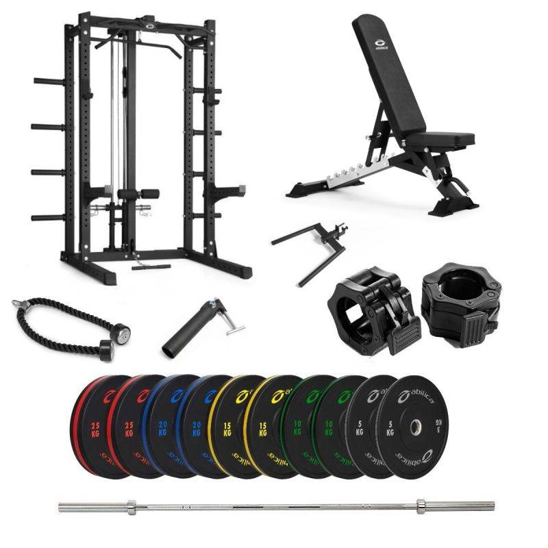 Abilica - Half Rack Bumper med bänk och latsdrag – 170 kg