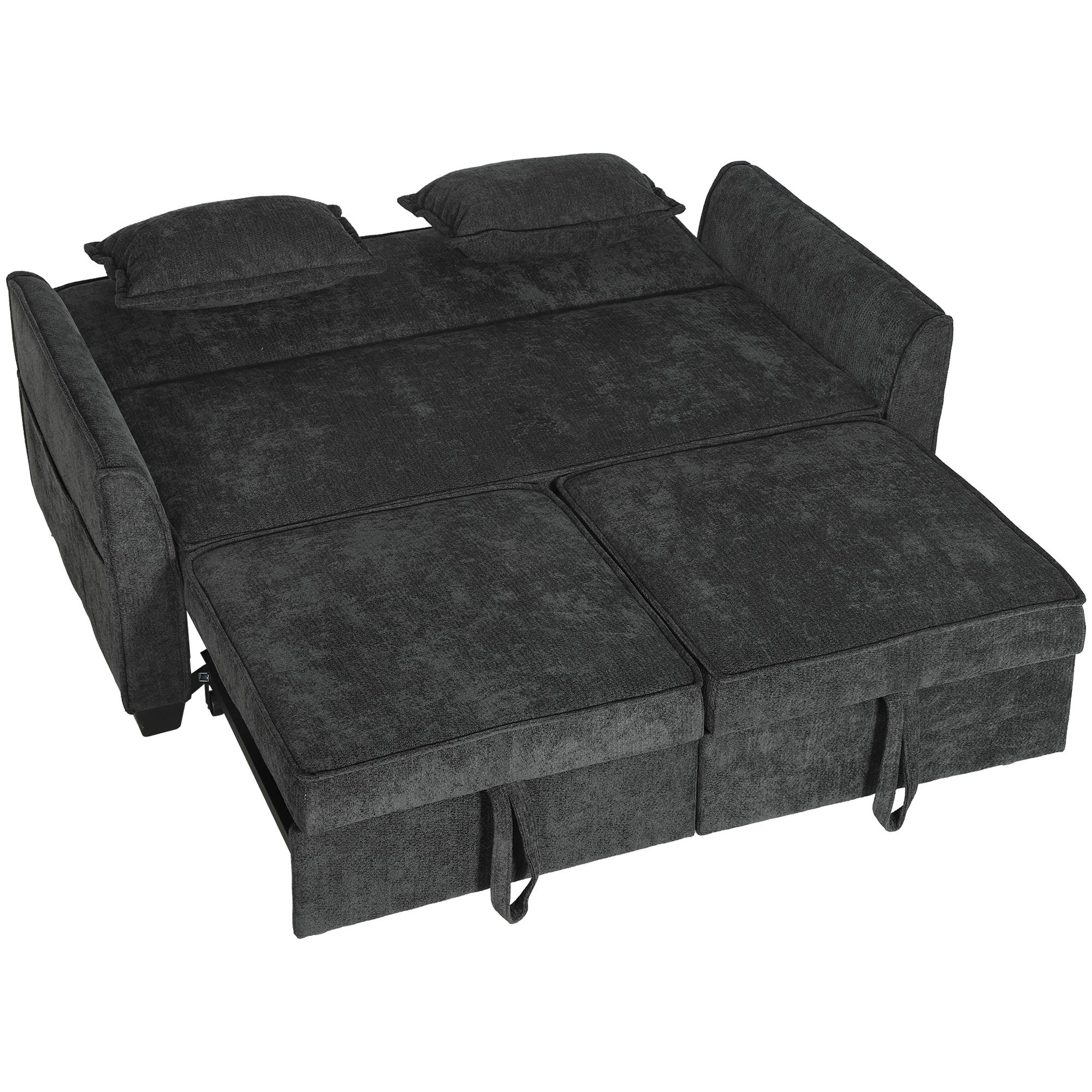 HOMCOM 2 Seater Sofa Bed, 4-in-1 L-Shaped Convertible Pull-Out Sleeper Sofa with Adjustable Backrest and Side Pockets, Black