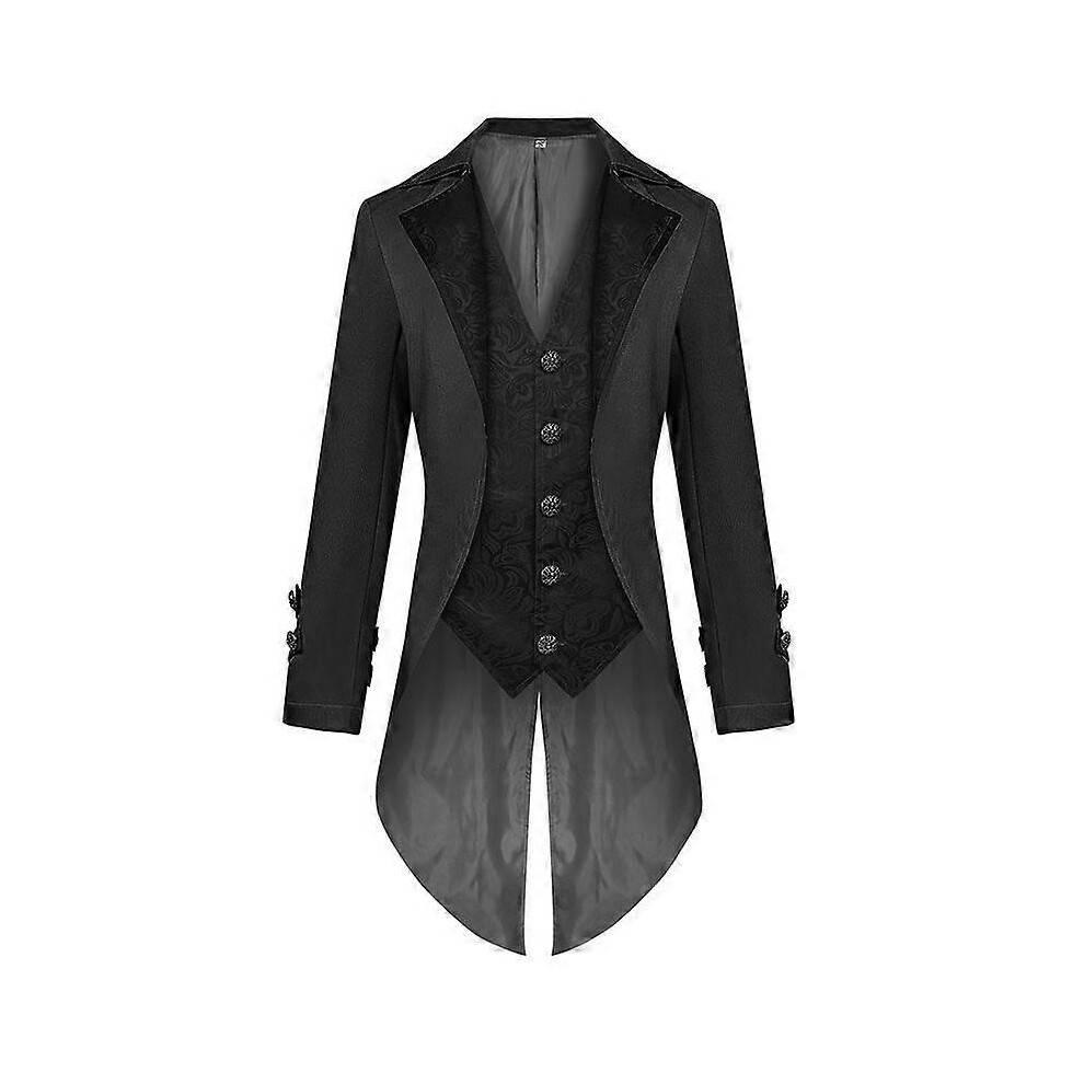 (M, Black) Mens Medieval Vintage Tuxedo Gothic Tailcoat Victorian Coat Carnival Cosplay Costume