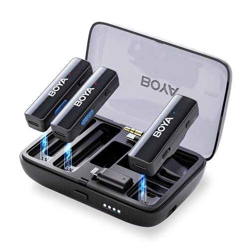 Boya BOYALINK trådlös lavalier-mikrofon för vlogging, 2,4 GHz dubbelkanals plug-mikrofonsystem för smartphones, DSLR-kamera, videokameror, surfplattor, för YouTube, video, Facebook Livestream, Tiktok