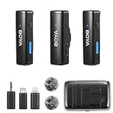 Boya BOYALINK trådlös lavalier-mikrofon för vlogging, 2,4 GHz dubbelkanals plug-mikrofonsystem för smartphones, DSLR-kamera, videokameror, surfplattor, för YouTube, video, Facebook Livestream, Tiktok