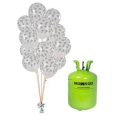 Helium Og Balloner Sæt Gennemsigtig Med Sølv Konfetti Print
