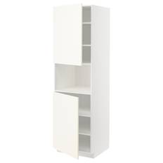 IKEA - METOD højskab til mikroovn med 2 låg/hyld, hvid/Vallstena hvid, 60x60x200 cm