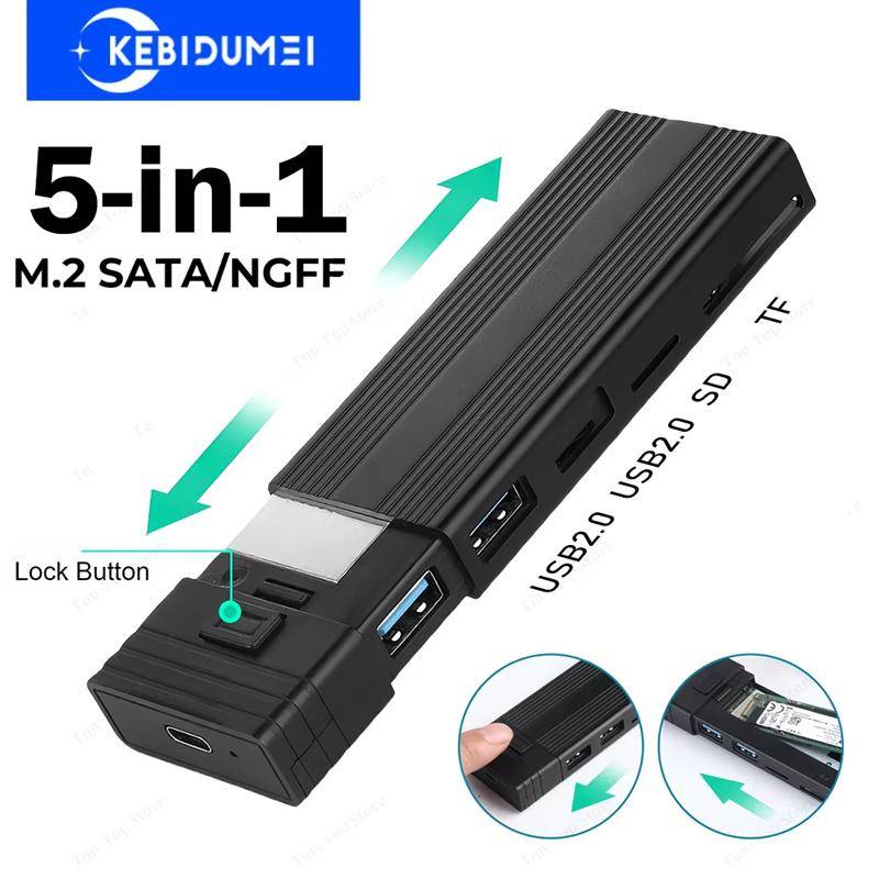 M2 SSD-fodral NVME SATA Dubbelprotokoll M.2 till USB Type C-hubb SSD-adapter PCIE NGFF Diskbox USB C-splitter Stöd för Macbook Pro