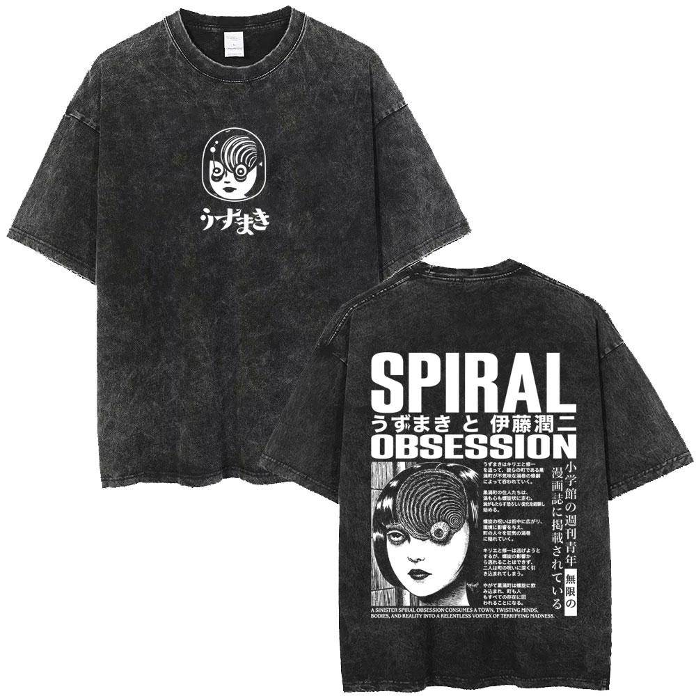 Anime Tomie Junji Ito Spirale Uzumaki Kirie Goshima Vintage Tvättad T-shirt Herr Dam Manga Skräck Gotisk T-shirt Y2k Streetwear cm black
