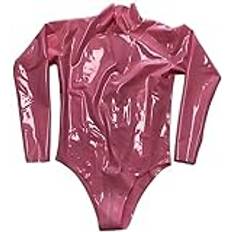 Sexig svart damlatex baddräkt med långa ärmar och dragkedja i grenen, annan färg, XL