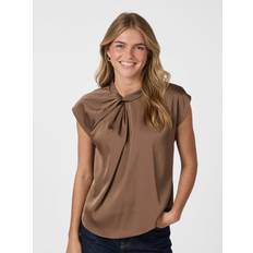 Neo Noir Fleur Drapy Satin Blouse Kvinde Dusty Brown Kortærmede Bluser Str 32 - hos Magasin