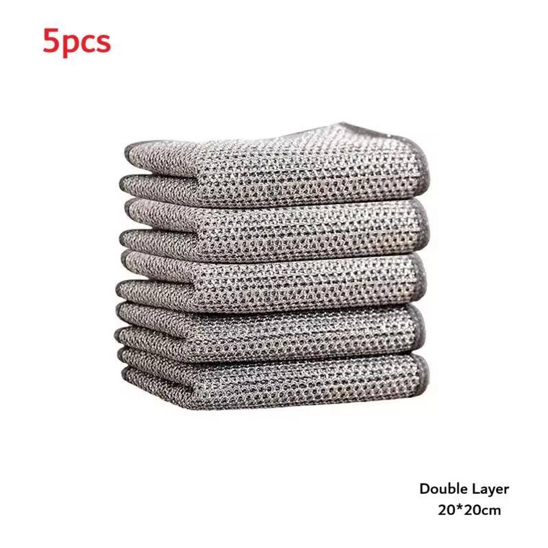 5/10 st Silvertråd Polyester Rengöringsdukar Våt Torr Dubbel Användning Icke-repande För Kök Diskning Gryta Spis Bänkskiva Rengöring gray