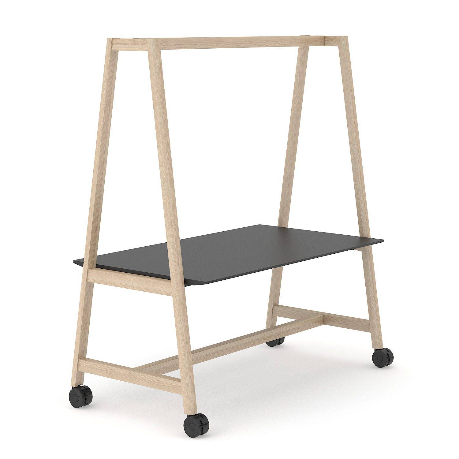 Nova Wood Multipurpose Bord, massiv ask med hjul - 172,3 x 90 cm Sort HPL Fenix Hvid Sortbejdset Ask.