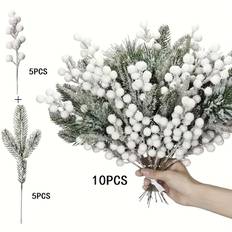 TEMU 10/12pcs Winter Artificial Berries And Cedar Branches - Perfect Christmas Holiday Decorations, Suitable For Diy Wreaths/christmas Trees, Home & Outdoor Festive Decor, Halloween, Thanksgiving