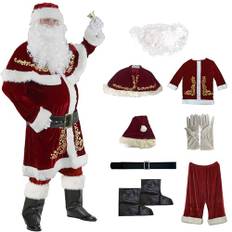 8-delars jultomtekostym, vuxna, män, deluxe röd tomtedräkt, set, jultomte, cosplay, outfit, XXL