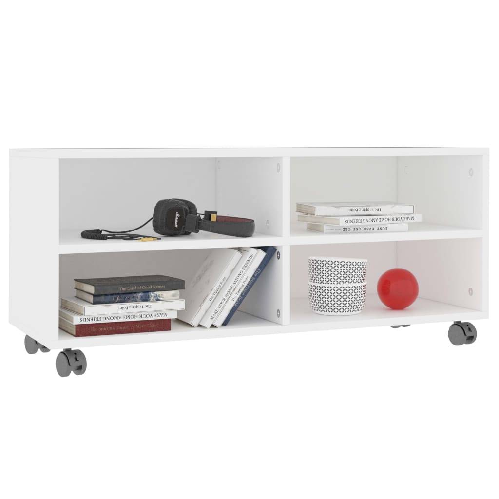 TV-ställ med hjul Vit 90 x 35 x 35 cm Spånskiva