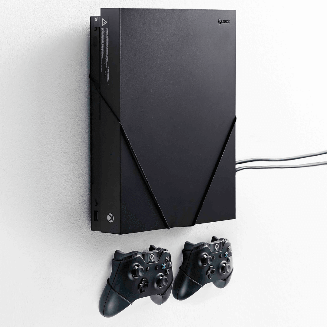 XBOX One X Wall Mount - Mounts for XBOX One X + 2x Controllers (Most Value)