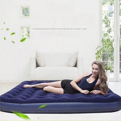 Twin Size luftmadrass, 18 tum höjd, inbyggd pump, Deluxe Comfort-Plush - Bärbar uppblåsbar uppblåsbar säng för camping, resor, gäster - Multifärgad (Blå flockad dubbelsäng,Blå flockad enkelsäng,Blå flockad stor enkelsäng)