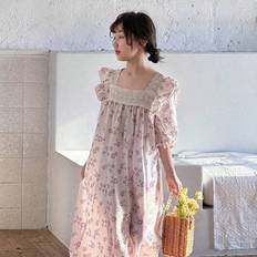 Tween flickor Söt tecknat tryck fyrkantig hals Spets Frill Trim Puffärm Nattlinne med lös passform, lämplig för dagligt bruk och familjesammankomster - Mauve Lila (8Y,9Y,10Y,11Y,12Y)