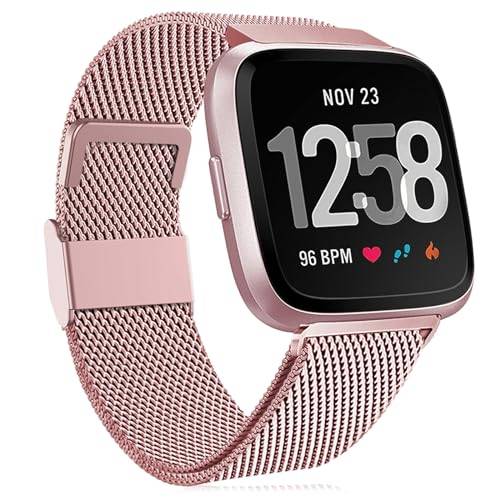 Faliogo Ersättningsarmband kompatibelt med Fitbit Versa-armband/Fitbit Versa 2 armband, justerbart metallband i rostfritt stål, kompatibelt med Fitbit Versa Lite, litet, roséguld