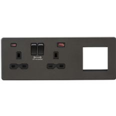 KnightsBridge Screwless 13A 2G DP Socket with USB Fastcharge + 2G Modular Combination Plate, Smoked Bronze