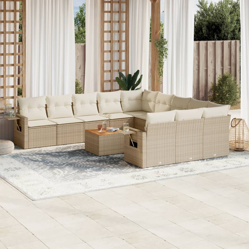 Sofasæt Til Haven 12 Dele Med Hynder Polyrattan - beige og cremefarvet