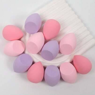 12 st. medelstora sminksvampar, blandad skönhetssminksvamp för flytande, kräm, puder, flerfärgad kosmetikasvamp. Latexfri, dubbel användning våt eller - Multifärgad