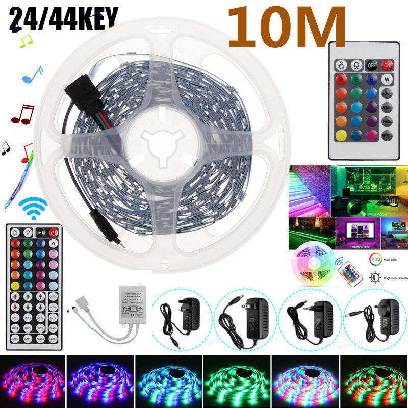 2 * 5M Icke-vattentät RGB-LED-ljusremsa 5050 SMD Flexibel Tejp Full Kit + 24/44Key-fjärrkontroll + Plugg DC12V Juldekora