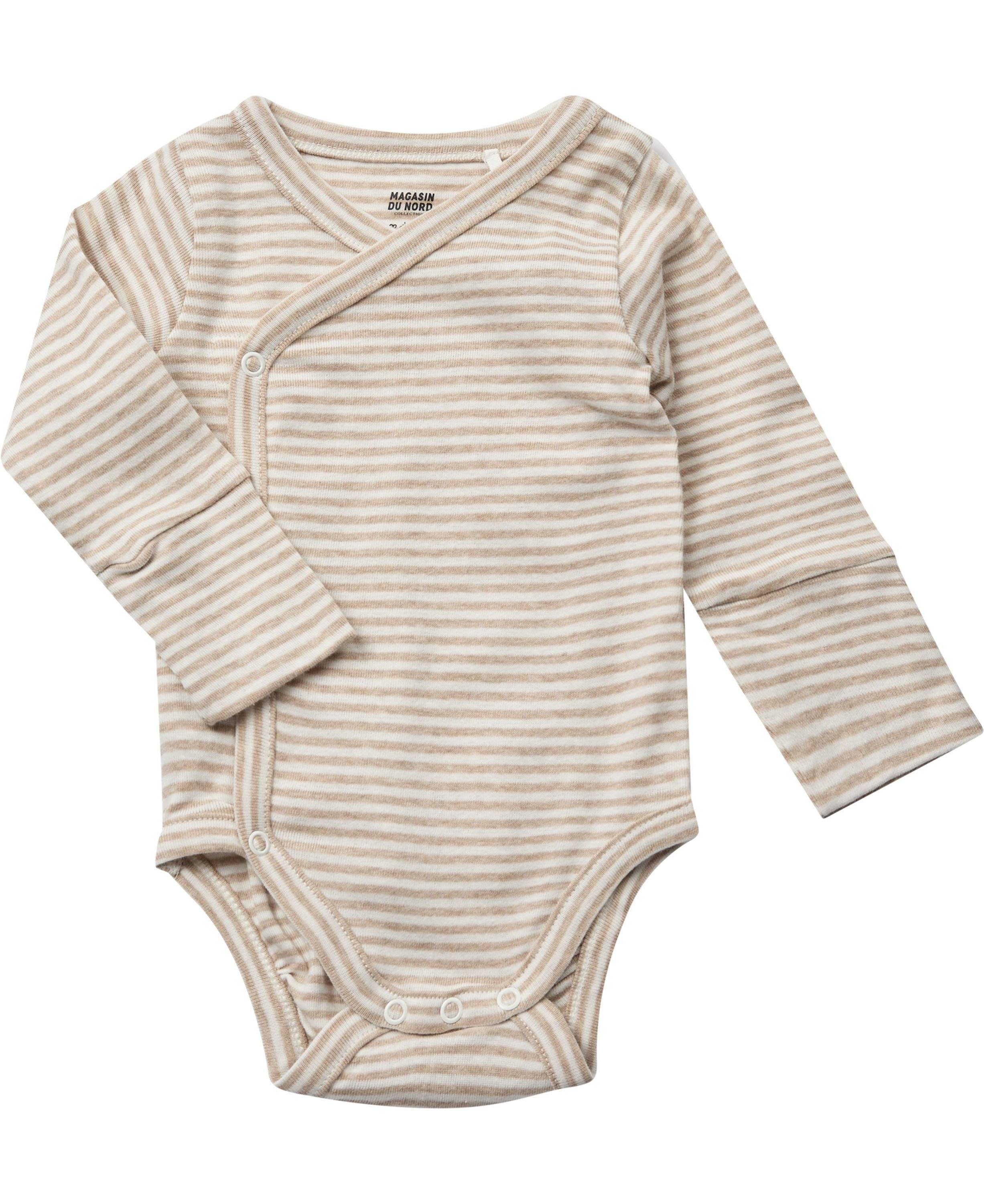 Magasin Newborn Bodystocking Gots Str 12 mdr / 56 cm Beige Stripe Langærmede Bodies Bomuld.