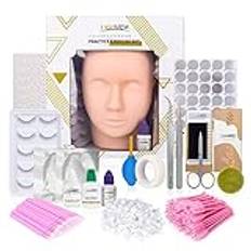 LASHVIEW Eyelash Extension Kit, with Mannequin Head Practice Exercise Set, Training Lash Extension Supplies for Beginners Include Individual Lashes Glue Tweezers and Training Lashes