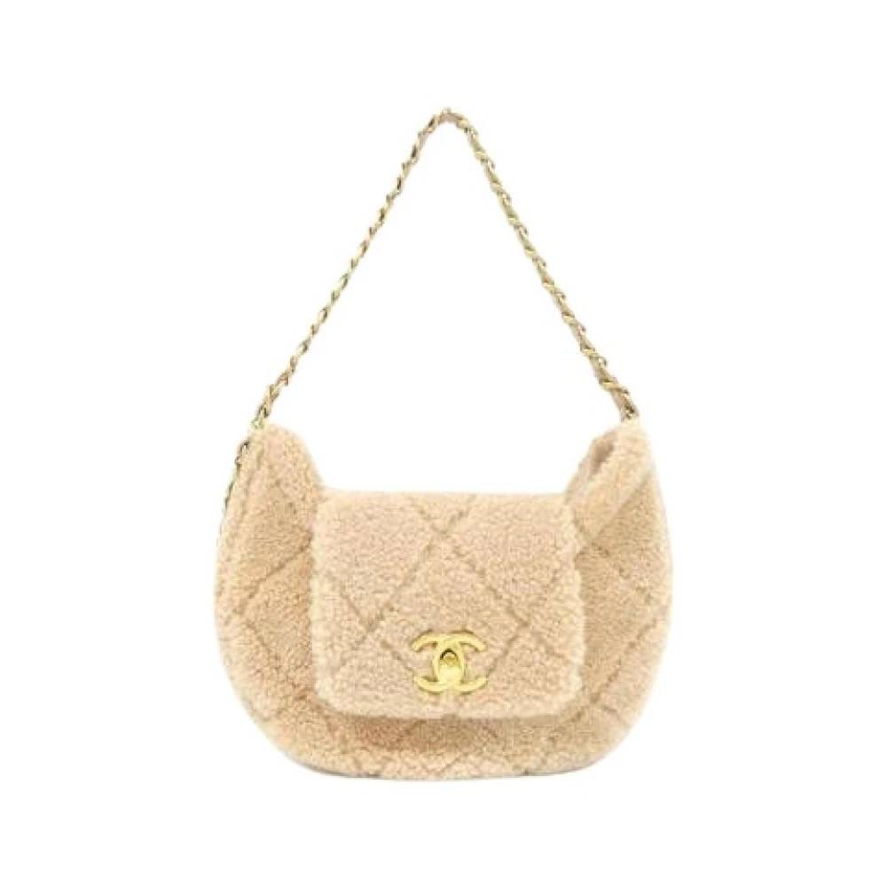 Chanel Vintage Pre-owned Shearling Lammeskinds Skuldertaske - Vintage - Dame - Beige - ONE SIZE - Uld