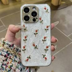 Lyx Bling Glitter Metal Tulip Flower Telefonfodral Kompatibel med 16 15 14 13 12 11 Pro Max Plus Soft Silikon Epoxi Drip Lim Cover - tulpan (Multi-size)
