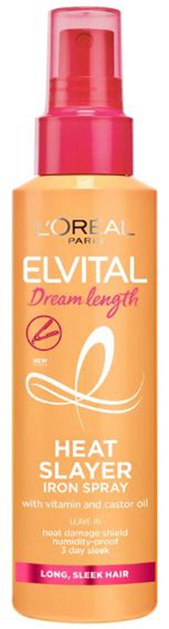 L'oréal paris elvital dream length heat slayer iron spray with vitamin and castor oil 150ml (bøtte bulet)