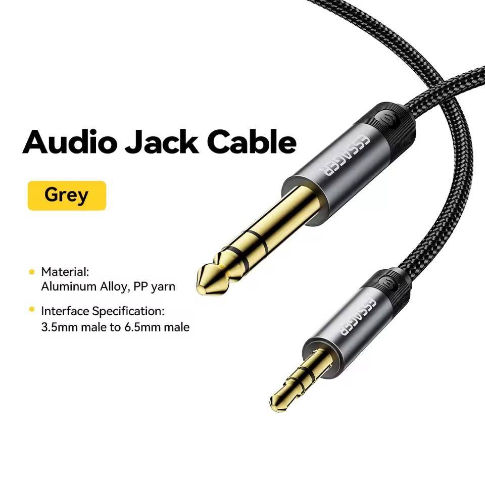 Essager 3,5 mm till 6,5 mm ljudjackkabel för dator, bärbar dator, headset, ljudkort, mobiltelefon, DVD-förstärkare, hane till hane ljudkabel 2m grå