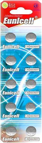 EUNICELL AG6 1,5 V alkaliska knappceller – 32 mAh – 10 stycken (1 blister) – ersätter LR920, SR920W – tillförlitliga batterier för klockor, leksaker och elektronikutrustning
