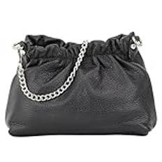 SH läder äkta läder axelväska clutch liten väska aftonväska vardagsväska med silverkedja 23 x 14 cm älg G355, svart, Small