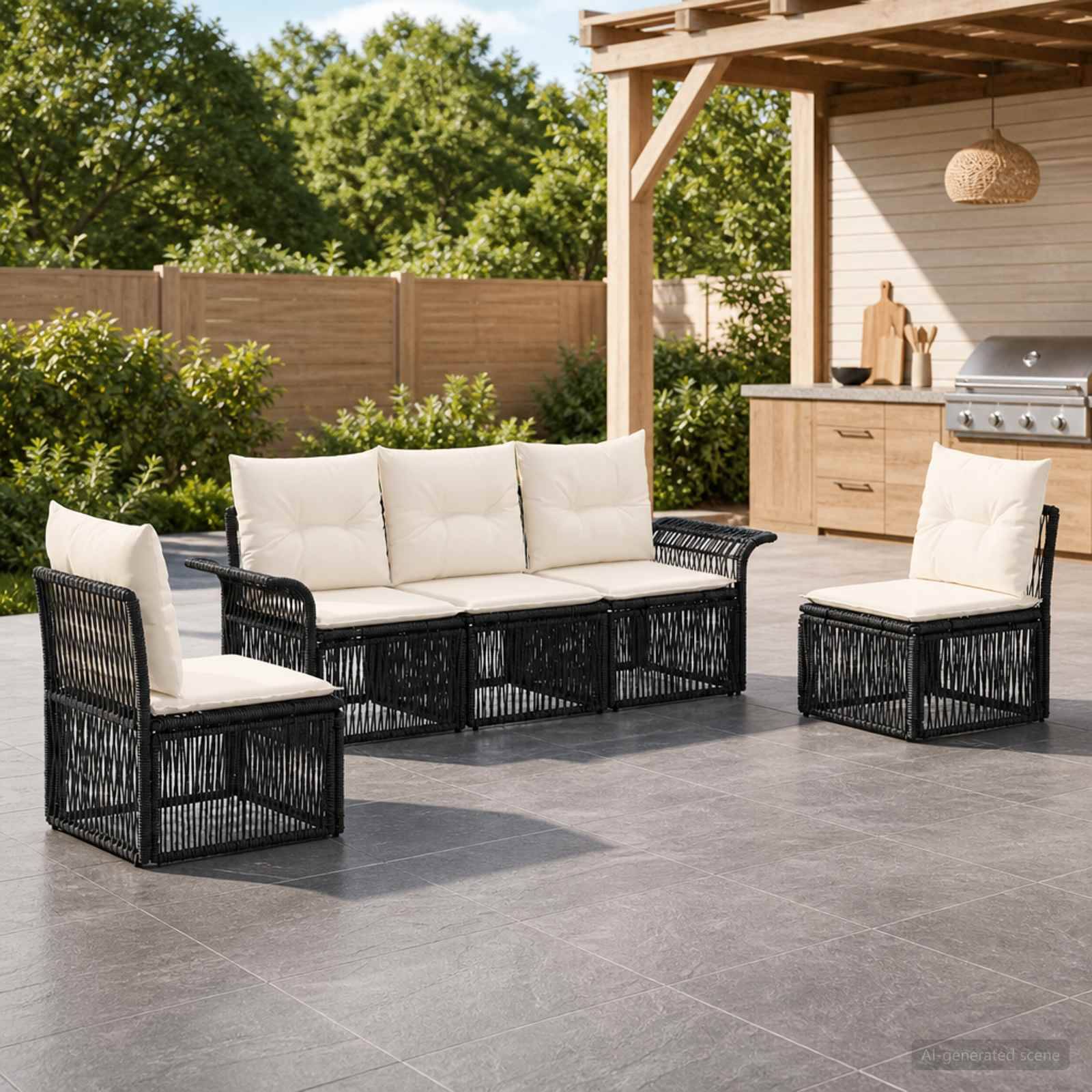 Havesofa Sæt 5 stk. Sort polyrattan