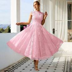 Dam Elegant Vintage Spets A-Line Klänning, Festklänning, Bröllopsklänning För Sommar - Rosa (L,M,S,XL,XS)