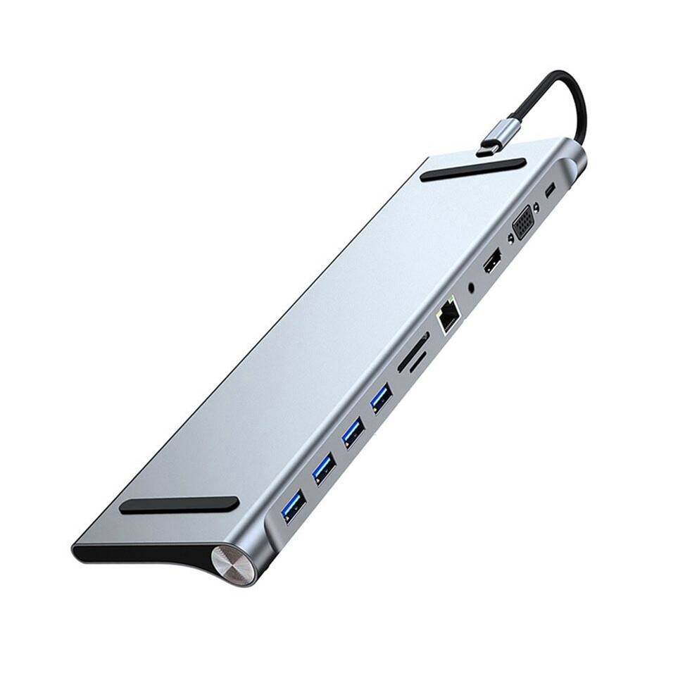11 In 1 Type C Dock USB Hub 3.0 Splitter Multiport Adapter 4K -Compatible RJ45 /TF VGA PD Audio Laptop Stand