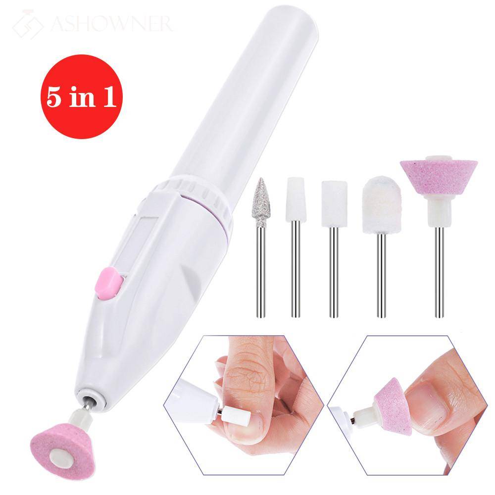Elektriskt Nagelvårdsset Manikyrset 5 i 1 Manikyrmaskin Nagelborr Fil Slipmaskin Grooming Kit Nagelbuffert Polerare Borttagare vit