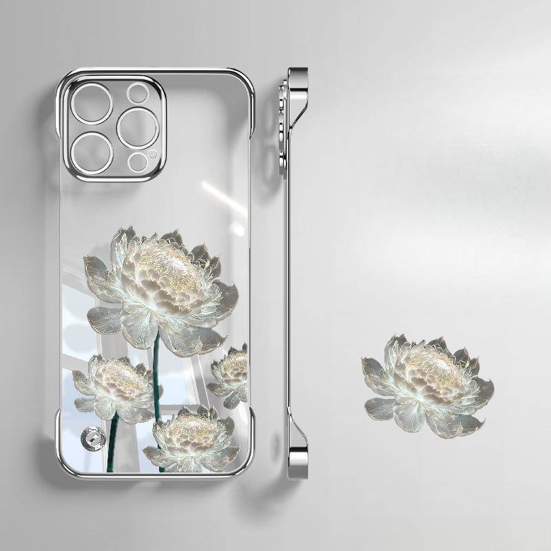Kristall Lotusfäste för iPhone 16 Apple 15 Mobilskal 13 Huawei 14 Elektroplätering Utan Ram 12 Transparent Redmi K40/K40 Pro