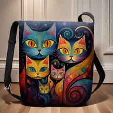 TEMU New Autumn And Winter Velvet Five-cat Double-sided Printed Crossbody Bag, A Trendy Casual Shoulder Bag For European And Style, Featuring Combinations For A Relaxed Look, Students' Everyday Use.