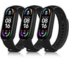 Yisica 3 Pack Armband Kompatibel mit Xiaomi Mi Band 5 / Xiaomi Mi Band 6 / Amazfit Band 5, Weiches Silikon Verstellbare Fitness Ersatzbänder für Xiaomi Mi Band 5/ Mi Band 6 Armband (DREI Schwarz)