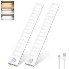 HighLuc LED-lampa garderob med rörelsesensor, 3 000 mAh USB-C uppladdningsbar LED-självhäftande lampa 60 lysdioder nattlampa för skåp, skåp, hall, trappor, kök, garage - 2 st