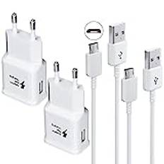 Laddningskit Adaptiv snabbladdning kompatibel med Samsung Tablet/Phone Galaxy S7/S7 Edge/S6/S6/S6 Plus/A6/J7/J3/Note5 4, USB 2.0-laddare Snabbladdningsplugg och Micro USB-kabel 1,5 m (2-Pack)