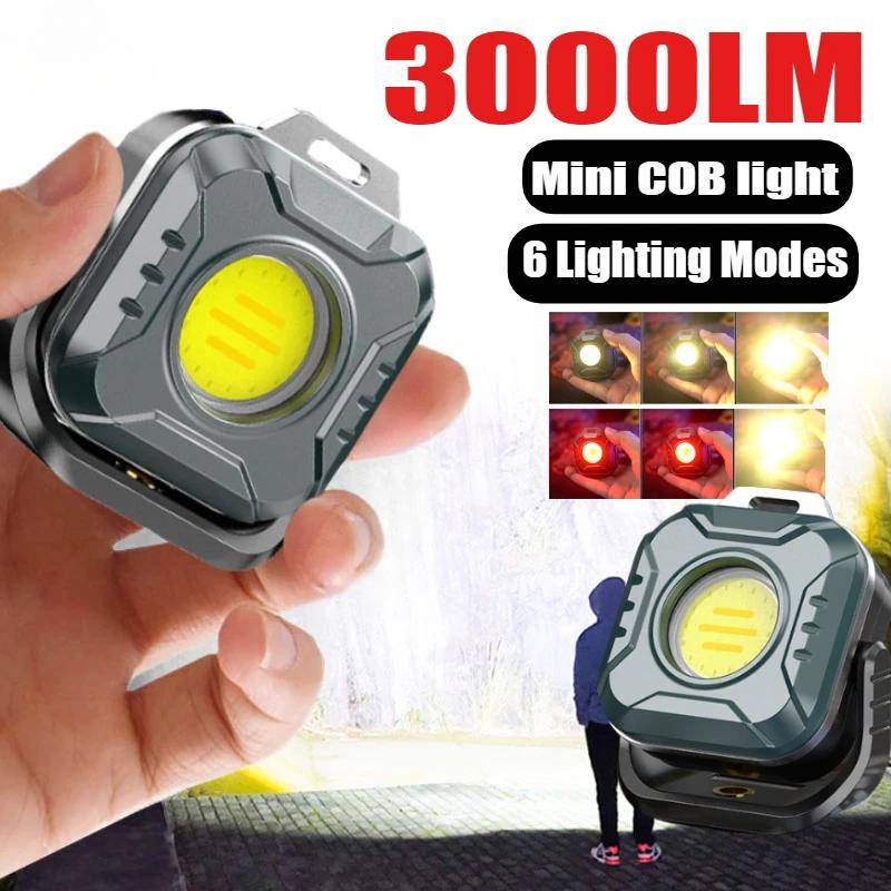 COB Ficklampor Nyckelring Ficklampa USB Uppladdningsbar 6 Lägen Super Stark Mini Bärbar Arbetslampa med Magnet Utomhus Camping
