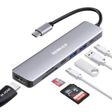 7-i-1 USB C-hubb multiportadapter, DEMKICO Hub USB C med 4K HDMI, SD/TF-kortläsare, USB C dataöverföringsport, 2 USB-portar, 87 W strömförsörjning