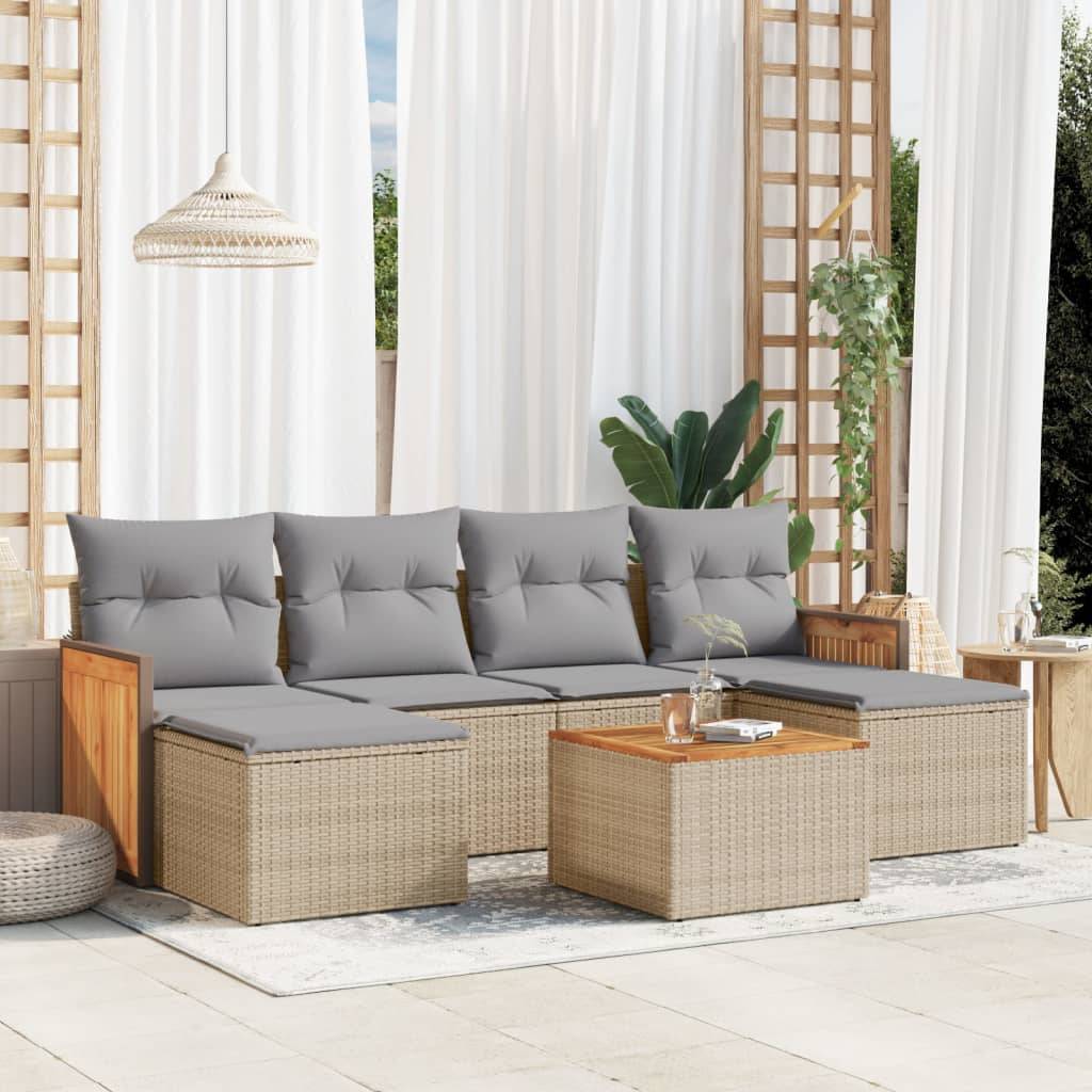Sofasæt Til Haven 6 Dele Med Hynder Polyrattan - beige og grå / Med bord