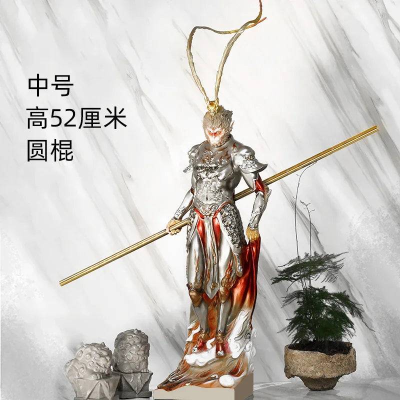 Monkey King Ornament Black Myth Tabletop Sculpture - Medium Ran Walking Monkey King Ornament, 52 cm high - Metal round stick