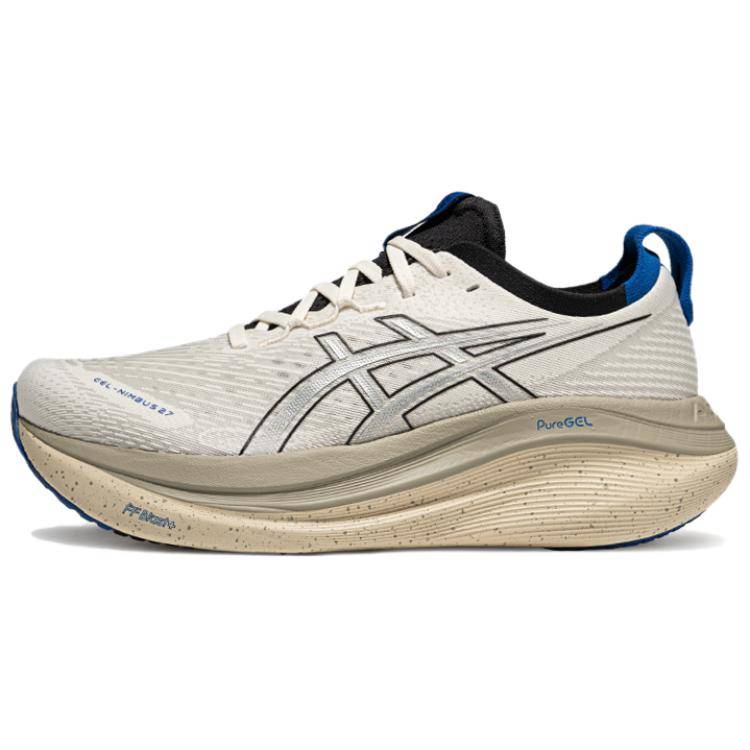 ASICS GEL NIMBUS 27 Slitstarka Andningsaktiva Låga Casual Löparskor Herr Vit Silvergrå Sneakers 1011C096-100 46