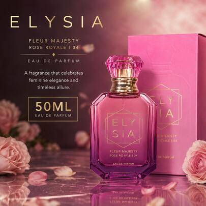 ELYSIA Fleur Majesty Rose Royale 04 50ML Eau De Parfum för kvinnor, romantisk ros, blommig, söt, elegant, långvarig parfym